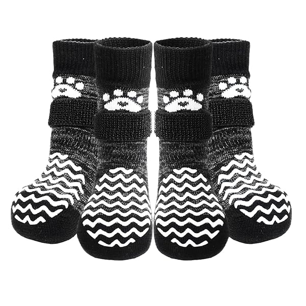 犬 靴下 滑り止め 4個セット ペット用靴下 足カバー マジックテープ付き 脱げない 傷 足舐め防止 肉球..