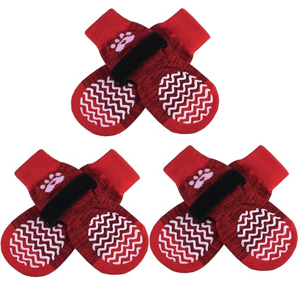 犬 靴下 滑り止め 6個セット マジックテープ付き ペット用靴下 足カバー 脱げにくい 傷 舐め防止 肉球..