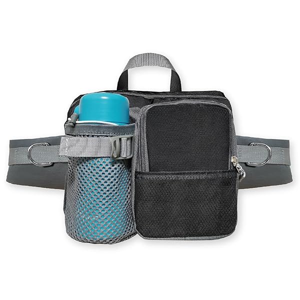 お散歩バッグ 犬 ウエストパック ランニング トレーニング コンパクト ペットボトル仕切り付き 両手解放 調節可能ウエストベルト お出かけ 男女兼用 通気性（ブラック）