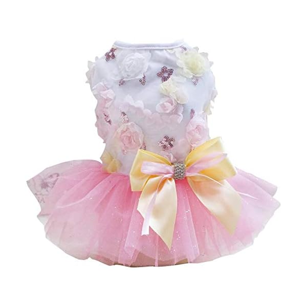 犬のドレス子犬のスカート犬の王女のドレスツツの花綿のスカート結婚式のレースのドレス小さな犬の女の..