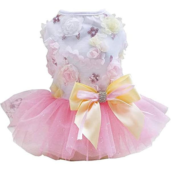 犬のドレス子犬のスカート犬の王女のドレスツツの花綿のスカート結婚式のレースのドレス小さな犬の女の..