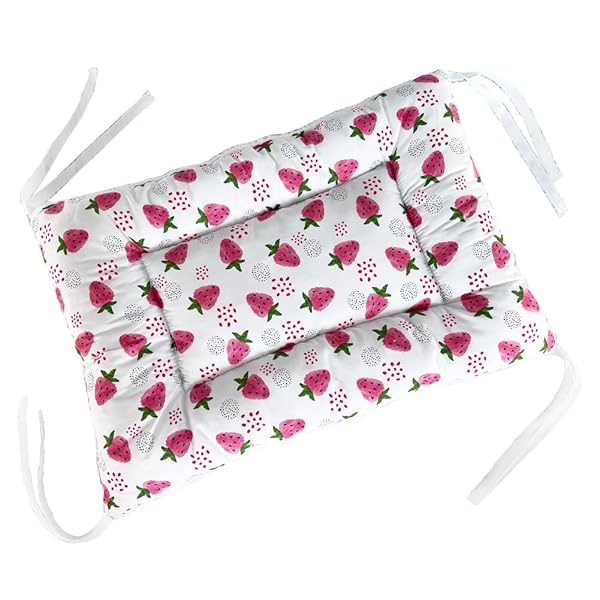 ペット マット ケージ用 猫 ベッド 落ちない 四隅紐付き ふわふわ フリース リバーシブル スクエア型 暖かい 柔らかい 洗える 犬 クッション 布団 防寒 通年 イチゴ 36*57