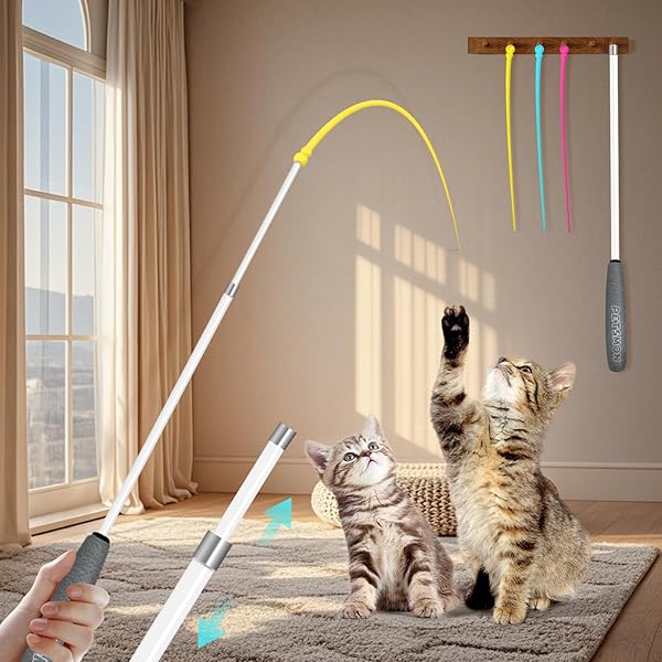 猫じゃらし 人気 猫 おもちゃ ネズミのしっぽ 伸縮できる釣り竿 超軽量 頑丈 安全シリコン 猫のお好み..