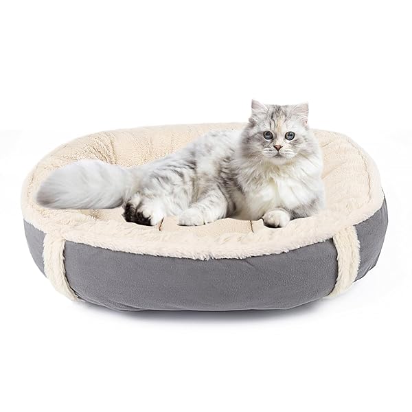 猫 犬 ベッド ペットベッド クッション 柔らかい ふわふわ 暖か 滑り止め ペットソファー 可愛いドーナツ型 中小型犬用 マット 洗える 防寒（M）
