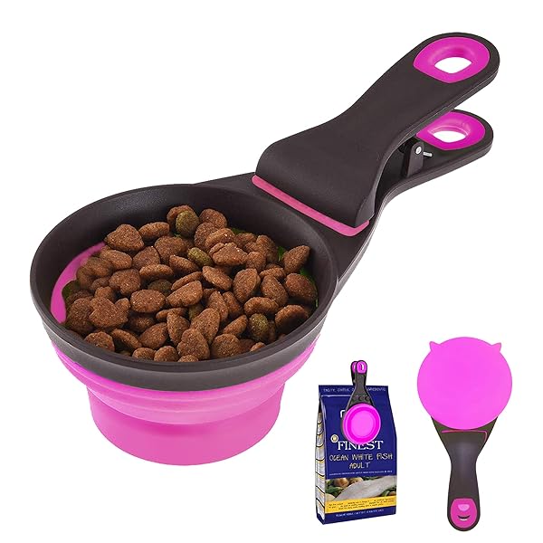 ドッグフードスクープ 1カップ 折りたたみ可能な猫フードスクープ 多目的ドッグフード計量カップ バッグクリップ付き カバー付き トラベルボウル - コンテナ用ドッグフードスクーパー 分量制御サービングスプーン レッド