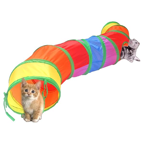 トンネルペット用の おもちゃ トンネル ペット玩具, 猫トンネル ペット用品おもちゃ キャットトンネル 折りたたみ式3つのトンネル 子犬 うさぎ フェレットなど噛むおもちゃ ボールに付き (マルチカラー)