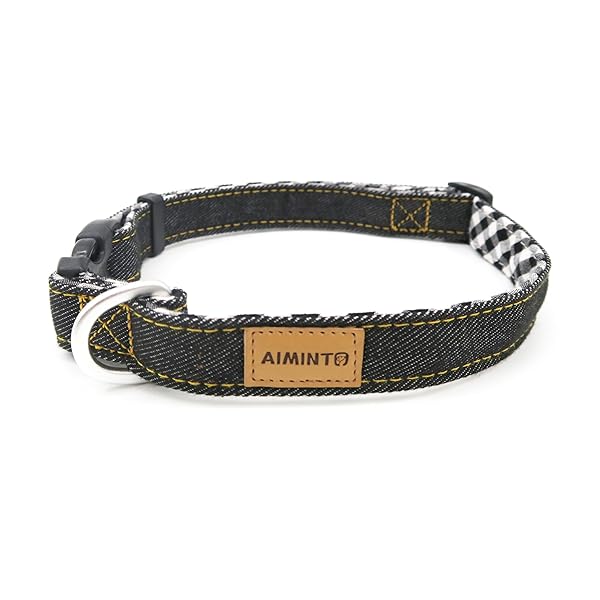 の犬用カラーは軽量でアルミニウム製で、高級デニムを使用しており、快適さと耐久性を兼ね備えています、アルミニウムのリングが付いているため、簡単に解除できます、中型犬に適しており (M(首範囲36-60cm), ブラック)