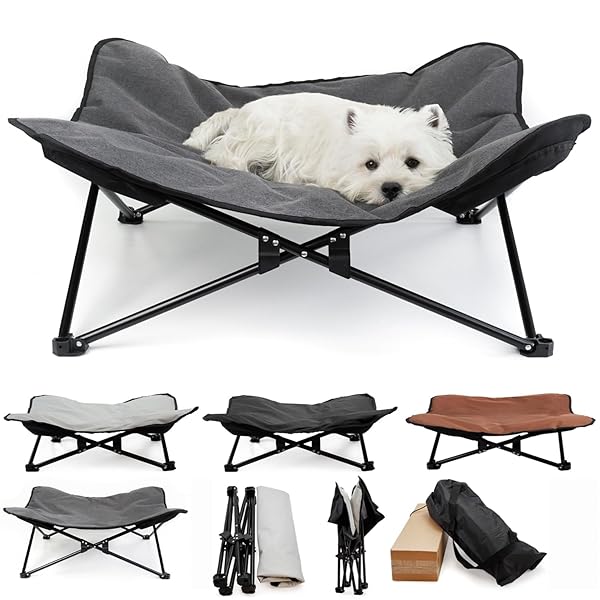 LuckyCode ドッグコット ペットコット 犬用コット ペットベッド 犬用ベッド 折りたたみ 洗える ベッド 軽量 コンパクト 通気性 ペット用品 犬用キャンプベッド アウトドア キャンプ コット 犬 猫 ペット (ダークグレー, 70x70x2