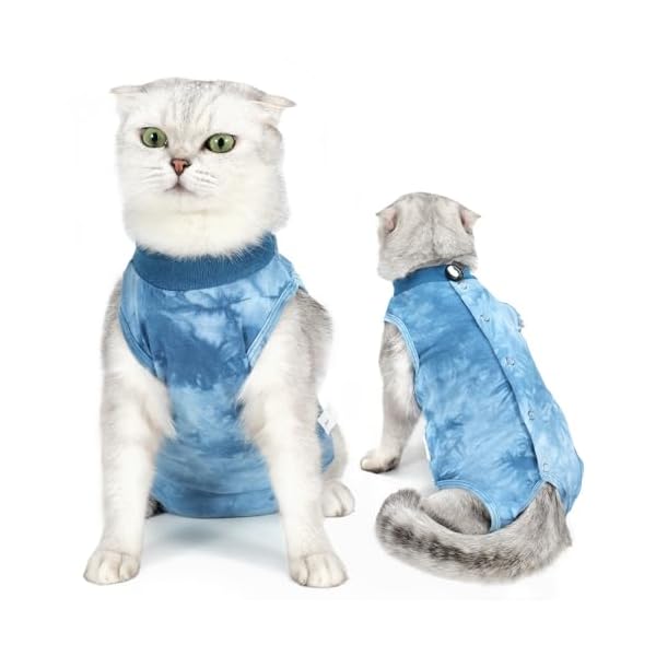 Pet Goods - 術後服 猫用 ペット術後ウェア 介護服 皮膚保護 不妊手術 傷口保護 避妊 傷舐め 引っ掻き防止 手術用 男の子 女の子 兼用 M ダークブルー