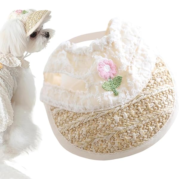 犬用帽子 ペット麦わら帽子 ペット帽子 小型犬 中型犬 猫 ハット ペットキャップ ビーチ帽子 可愛い花..