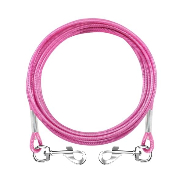 犬用ワイヤーリード 3m ピンク 軽量【第2世代 コーティング加工 4-5mm細径ケーブル 錆びにくい カラビナロック付き 強力固定 小～大型犬対応 屋外飼育・キャンプに最適