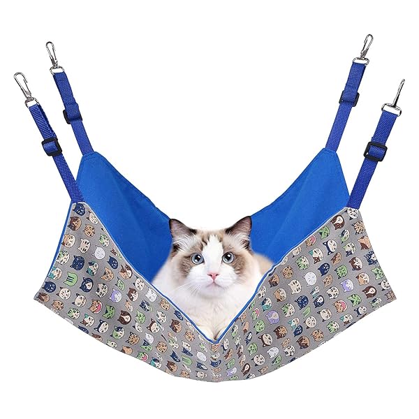 猫 ハンモック キャットハンモック ヒモ調整可能 56cm x 46cm 耐荷重10KG 大きい ペット ベッド ねこハンモック ケージ用 通気性 日向ぼっこ 遊び場 金具丈夫 丸洗い 夏冬両用（猫）