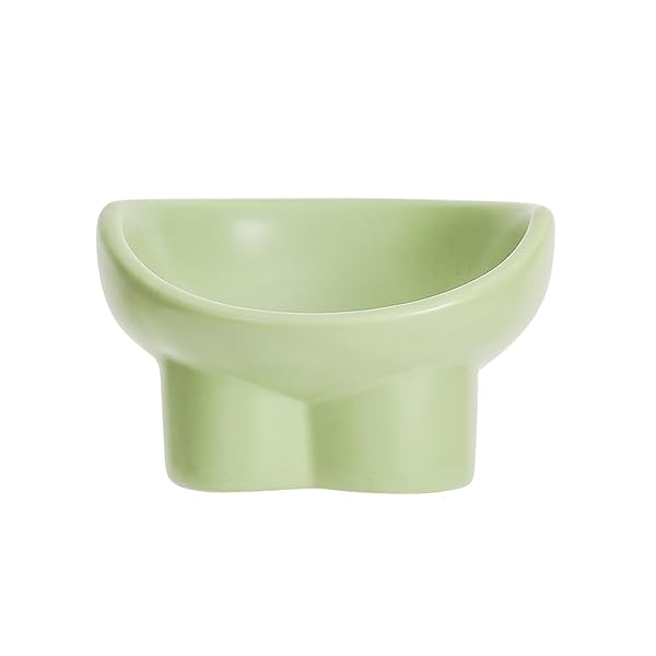 猫用フードボウル 陶器製 猫 食器 餌入れ 15度傾斜デザイン 犬猫兼用 大口径 負担軽減 吐き戻し防止 洗いやすい (グリーン)