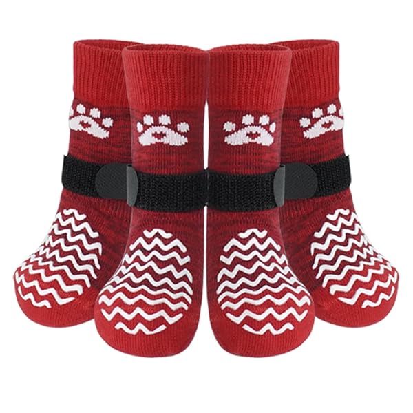 犬 靴下 滑り止め 4個セット ペット用靴下 足カバー マジックテープ付き 脱げない 傷 足舐め防止 肉球..