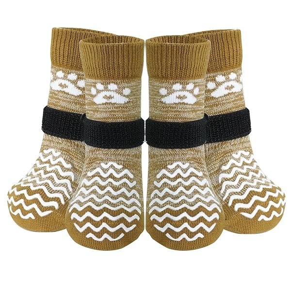 犬 靴下 滑り止め 4個セット ペット用靴下 足カバー マジックテープ付き 脱げない 傷 足舐め防止 肉球..