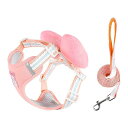 犬 ハーネス 可愛い リボン付き リードセット おしゃれ 簡単装着 抜けない メッシュで蒸れない 小型犬 中型犬 散歩 お出かけ用 (ピンク, S(1.5-3k...