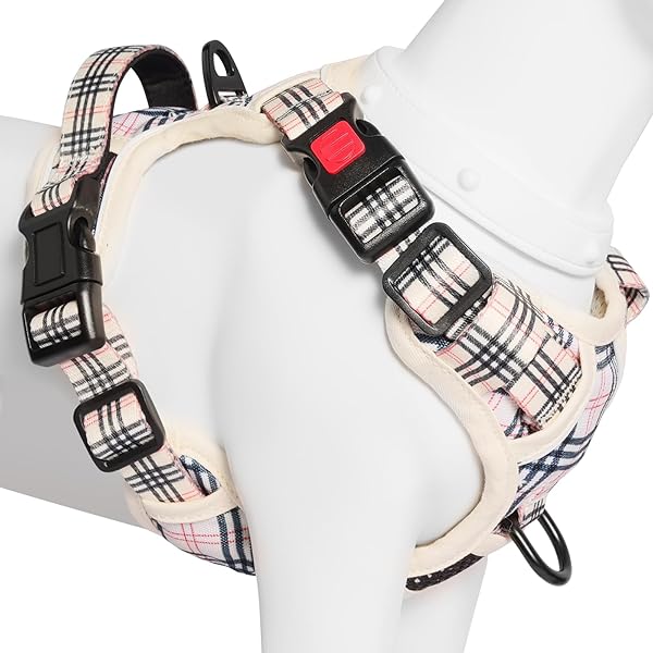 [2025最新型犬ハーネス] 犬用胴輪 小型犬/中型犬/大型犬ハーネス 犬用胴輪 引っ張り防止 咳き込み軽減 アタマを通さず サイズ調整可能 夜間反射材 抜けない 通気性 簡単着脱 おしゃれ 安全 しつけ用 訓練 歩行補助 散歩 可愛い(ベージュチェ
