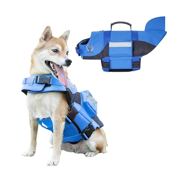 ペット 犬用ライフジャケット Dog ライフベスト 猫用 救命胴衣 救急服 浮き輪 小型犬 中型犬 大型犬 水遊び プール 海 高浮力 速乾 調節可 H037(ブルー,L)