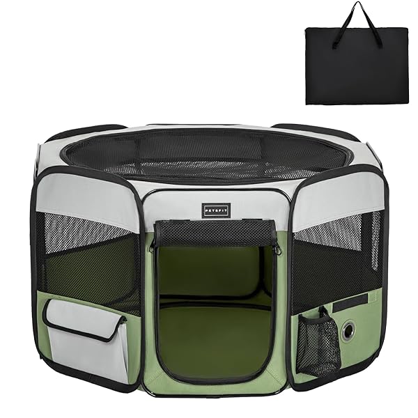 犬 サークル ペットサークル 八角形 ドッグハウス 【パッと開いてすぐ使える】 猫の産屋 猫の分娩室 折りたたみ 犬猫兼用 メッシュ 屋根付き 軽量 収納バッグ付き 部屋のインテリアに馴染み キャンプ アウトドア お出かけ用品 小型ペット (Sサイズ