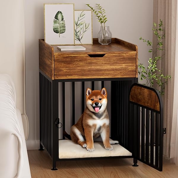 犬用ゲージ ナイトスタンド付き 寝室/リビング対応 犬 ゲージ 屋根付き 小型～中型犬用 おしゃれ 犬用..