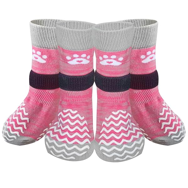 犬 靴下 滑り止め 4個セット ペット用靴下 足カバー マジックテープ付き 脱げない 傷 足舐め防止 肉球..