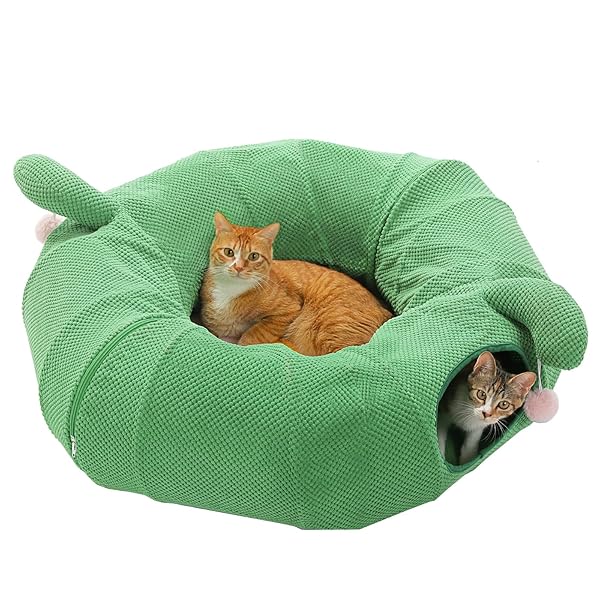 乐天商城 - 猫トンネルベッド 猫用 おもちゃ 大型 ドーナツ 丸型 サボテン 花 3way 折りたたみ 人気 可愛い 組み立て自由 収納簡単 丈夫 省スペース 多頭飼い 一人遊び ポンポン 猫遊宅 ストレス発散 運動不足 小型犬 うさぎ - サボテン色