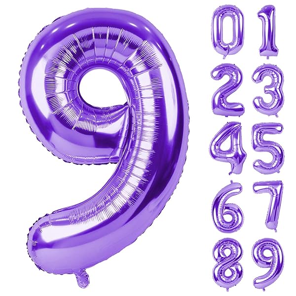 バルーン アルミ風船 数字9 ナンバー 40インチ 大きい 誕生日 ハッピーバースデー 飾り付け ウェディング 記念日 パーティー 紫 約90cm パープル