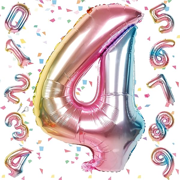 数字 バルーン 大きい レインボー 誕生日 ナンバー 4 アルミ風船 32インチ バースデー パーティー 成人式 入学 卒業式 記念日 お祝い 飾り付け