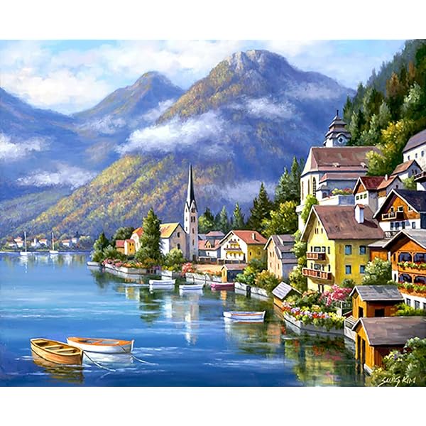 ダイヤモンドアート セット 山と湖の風景 40X30cm モザイクアート 全面貼り付け ダイヤモンド塗装 ダイアモンドビーズ 人気 ビーズアート ビーズ絵画 か...