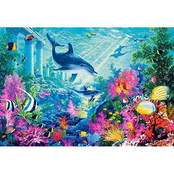 ダイヤモンドアート セット イルカ 40X30cm 水中世界 モザイクアート 全面貼り付け ダイヤモンド塗装 ダイアモンドビーズ 人気 ビーズアート ビーズ絵画...