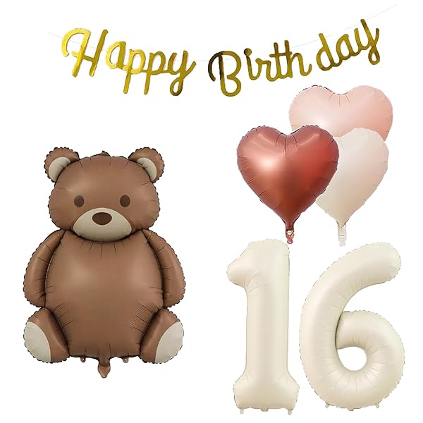 16歳 誕生日 バルーン 風船 飾り付け セット 数字バルーン 16 チョコレート熊 HAPPY BIRTHDAYガーランド ハート風船 バースデーバルーン 大人 男の子 女の子 ゴール
