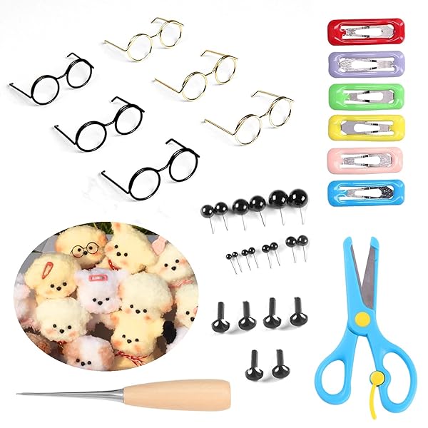 手芸キット 32点セット 手芸モール モール人形 造形材料 ぬいぐるみ 目玉 パーツ 動物鼻 ドール用メガネ、ヘアクリップ、ハサミ、アワセ付き 学校 教育 愛好...