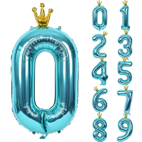 バルーン 数字 風船 誕生日 40インチ 大きい ナンバー0 王冠付き クラウン バースデー 飾り付け パーティー 記念日 結婚式 男の子 女の子 約100cm 青緑 ブルー