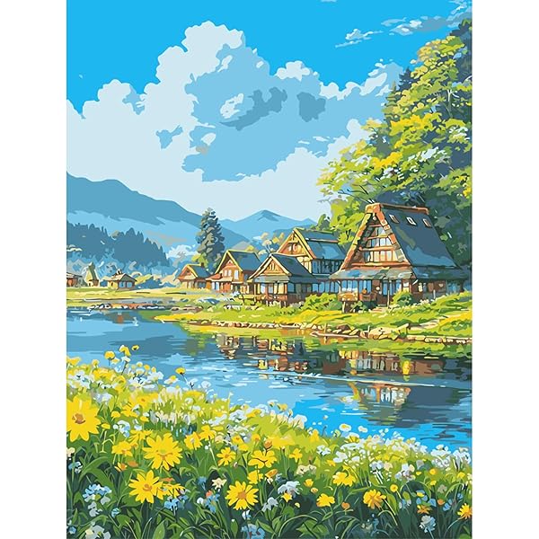 ダイヤモンドアートキット自然風景 5Dモザイクビーズ アート青空 白雲 山々手芸 DIY ダイヤモンドペインティング 森林川花畑 絵画キット全面貼り付けタイプ ...