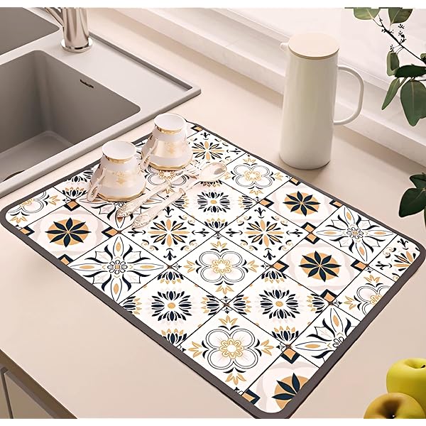 水切りマット キッチン 速乾吸水マット 珪藻土 キッチン食器乾燥マット 丸めて収納 洗える 滑り止 皿置き スポンジワイプ 抗菌 消臭 速乾性 耐油性 隔熱 お手入れ簡単 (ライドクレー(30*40cm))