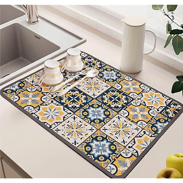 水切りマット キッチン 速乾吸水マット 珪藻土 キッチン食器乾燥マット 丸めて収納 洗える 滑り止 皿置き スポンジワイプ 抗菌 消臭 速乾性 耐油性 隔熱 お手入れ簡単 (オレンジ(30*40cm）)