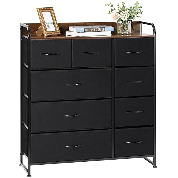 チェスト タンス ヴィンテージ風 北欧風 布製 大容量 引き出し リビング収納 オシャレ 衣類収納 転倒防止 低ホルム 4段9杯【幅87.5×奥行29×高さ99.5cm】