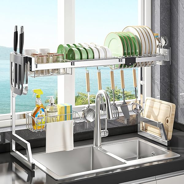 水切りラック,水切りラック シンク上 食器 水切りかご 台所用品ホルダ キッチン収納棚 大容量 滑り止め..