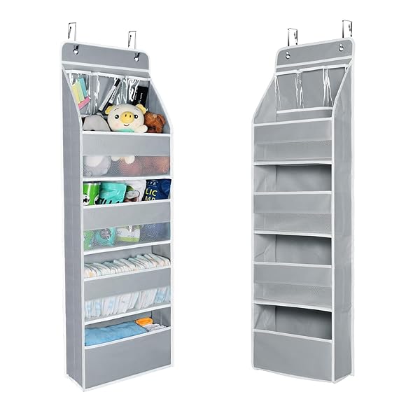 ウォールポケット 壁掛け収納 5段 【2024変形防止設計】 ドア掛け 収納ポケット 壁掛け 吊り下げ収納ポケット PVCポケット3個付き 大容量 不織布 頑丈 メッシュ窓 おむつ タオル 化粧品 おもちゃ 収納 弾性フック2個付き (グレー)