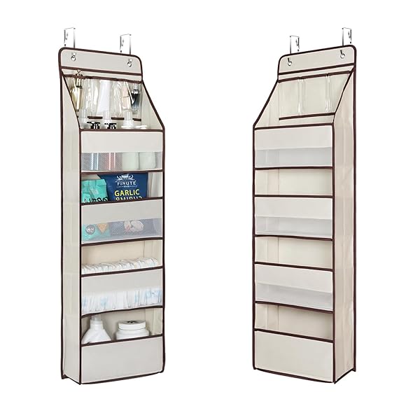 ウォールポケット 壁掛け収納 5段 【2024変形防止設計】 ドア掛け 収納ポケット 壁掛け 吊り下げ収納ポケット PVCポケット3個付き 大容量 不織布 頑丈 メッシュ窓 おむつ タオル 化粧品 おもちゃ 収納 弾性フック2個付き (ベージュ)