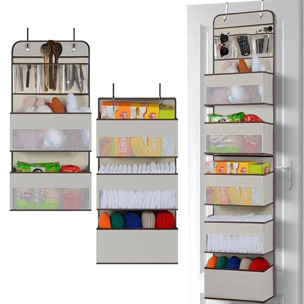 ウォールポケット 壁掛け収納 6段 分割可能 ドア掛け 収納ポケット 壁掛け 吊り下げ収納ポケット 大容量 不織布 頑丈 メッシュ窓 おむつ タオル 化粧品 おもちゃ リモコン 収納 弾性フック4個付き (ベージュ)