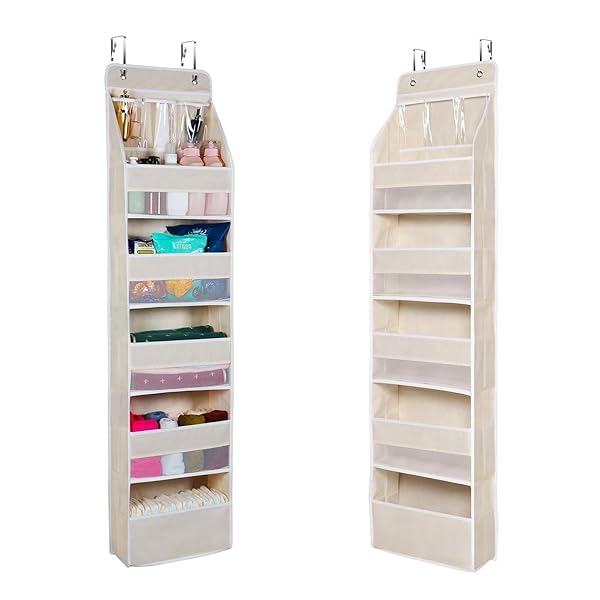 ウォールポケット 壁掛け収納 6段 【2024変形防止設計】 ドア掛け 収納ポケット 壁掛け 吊り下げ収納ポケット PVCポケット3個付き 大容量 不織布 頑丈 メッシュ窓 おむつ タオル 化粧品 おもちゃ 収納 弾性フック2個付き (ベージュA)