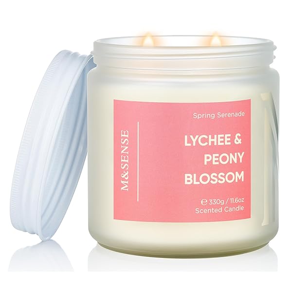 アロマキャンドル キャンドル 大型 ライチ＆ピオニーブロッサムの香り 330g 燃焼時間70時間 2本の芯 ソ..