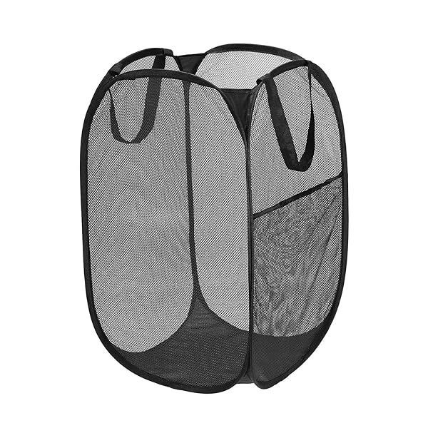 洗濯カゴ 洗濯かご 折りたたみ 縦型 ランドリーバスケット 70L 大容量 メッシュ ランドリーバッグ ランドリーボックス 洗濯籠 洗濯物入れ 収納 超軽量 旅行 持ち運び可能（ブラック)