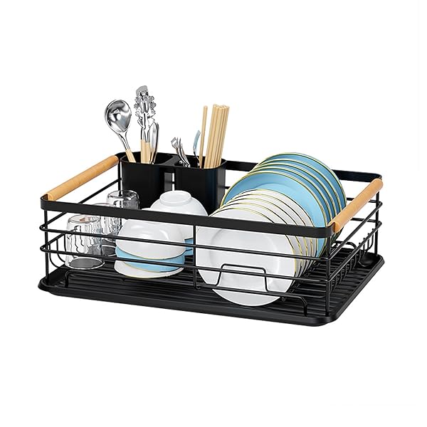水切りラック キッチンラック 水切りカゴ 水切りかご - 水切りトレー 洗い物 食器 キッチン 台所 - 耐久性 ハンドル付き 黒 一層