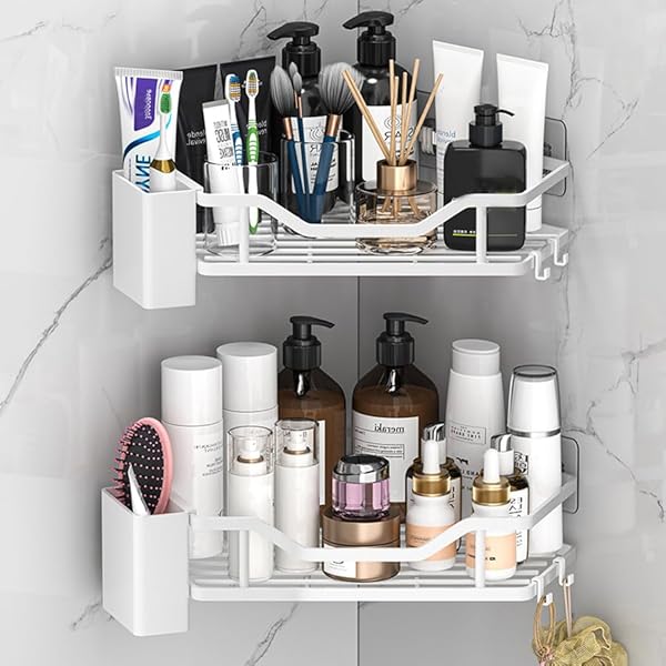 浴室用ラック シャワーラック 強力粘着固定 大容量 お風呂 収納 浴室 洗面所 バスルーム 2段 ホワイト 幅34x奥行21x高7CM