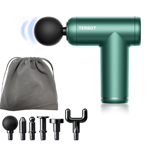 ハンディ筋膜リリースガン 380g超軽量 6種類ヘッド付属 AI搭載6段階振動調整 Type-C急速充電 静音設計 収納ケース&日本語説明書付き（グリーン
