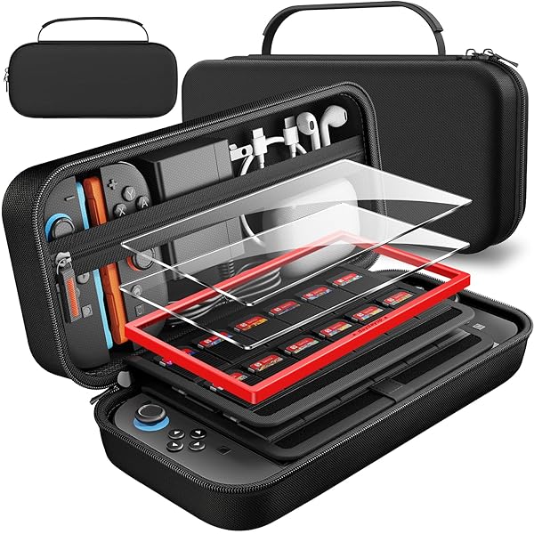 【2025年新版モデル用 ケース】Switch 2 専用 収納スイッチ2 ケース＋ガラスフイルム ガイド枠付き 2枚+ 24ゲームカードスロット 大容量 収納バッグ 全面保護 耐衝撃 キズ防止 防水防塵 周辺機器 持ち運び便利 アクセサリキット