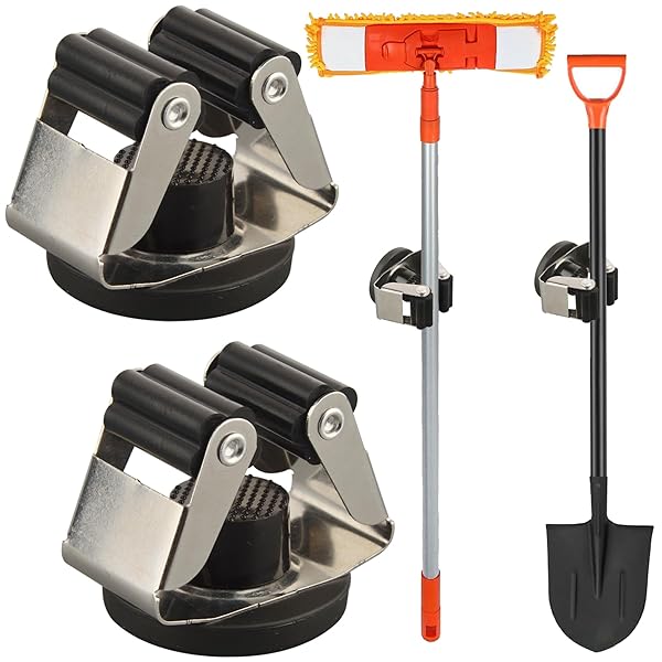 マグネットほうきホルダー 滑り止めマグネットマウント ガーデンツールオーガナイザー ドリル不要 多用途 高耐久 ツールラック 360回転収納ホルダー ほうき モップ 庭 シャベル 鍬 ツール用