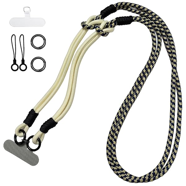 スマホストラップ ショルダー 携帯ストラップ スマホ iPhone 対応 ショルダーストラップ ハンドストラップ 肩掛け バッグストラップ 分割可能 117cm 編み込み ネックストラップ 首掛け アウトドア おしゃれ 全機種対応 (アイボリーダーク